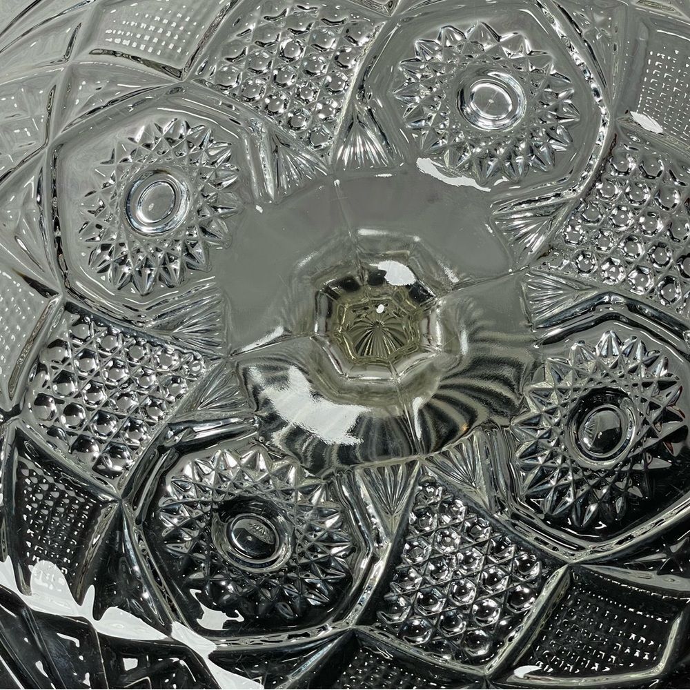 Vintage Pressed Glass Cake Stand w/Ornate Geometric Design & Pedestal - Picture 4 of 15